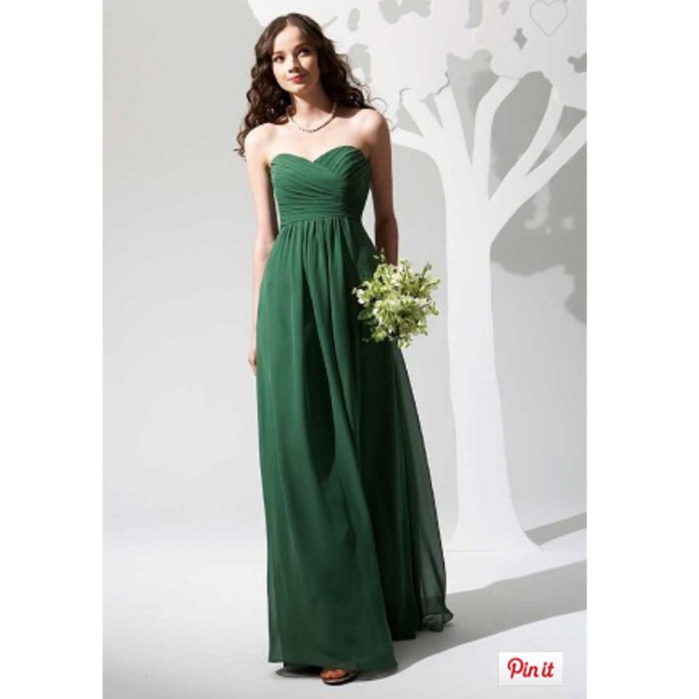 Jasmine B2 Long Strapless Green Chiffon Dress